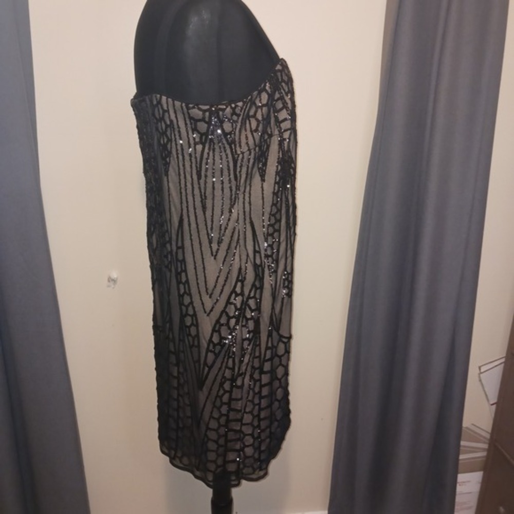 R&M Richards Petite Black Sequin Bling Art Deco Mesh Cocktail Dress 12P - Picture 7 of 9